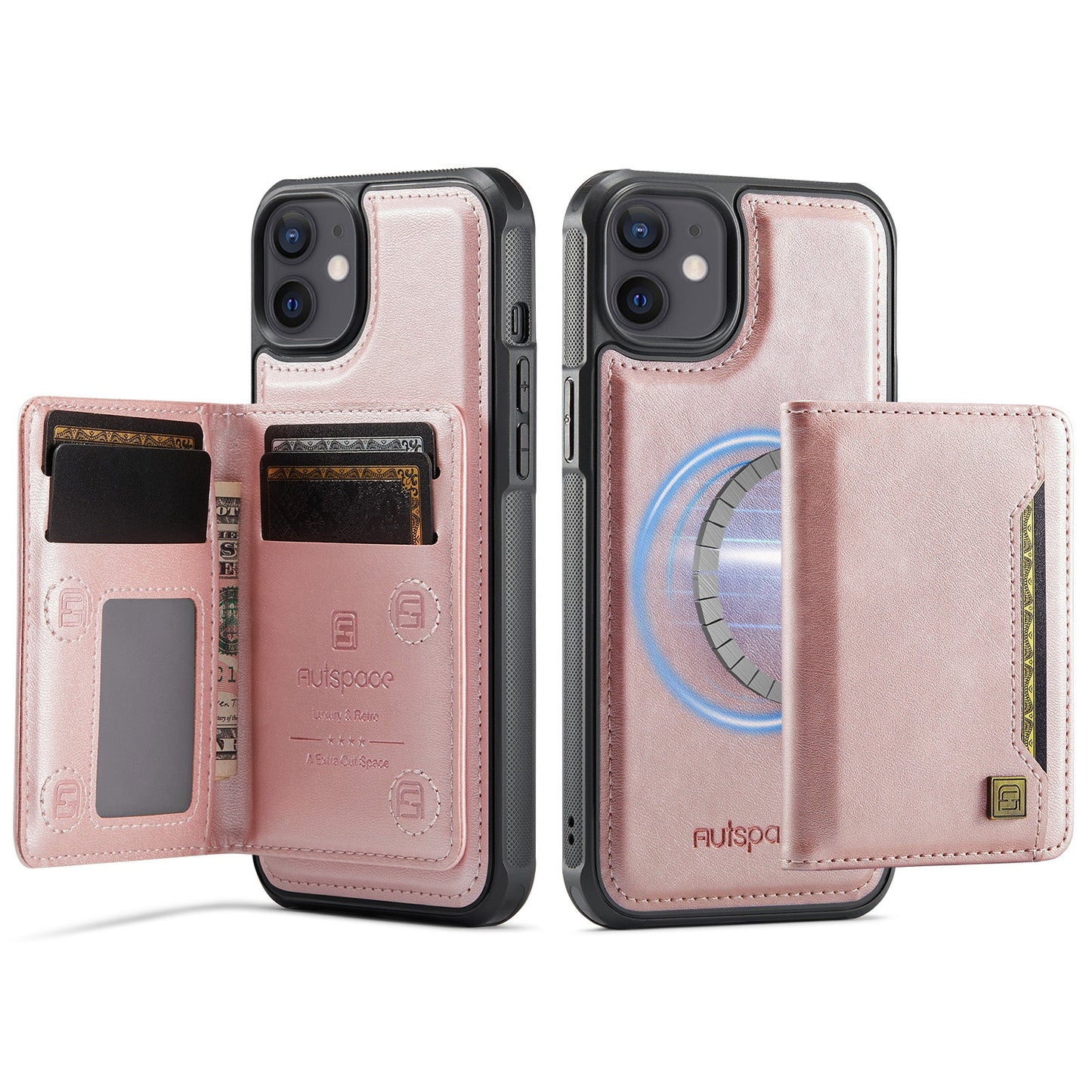 New 2-IN-1 RFID Blocking Card Holder Wireless Charging Leather Phone Case for iPhone