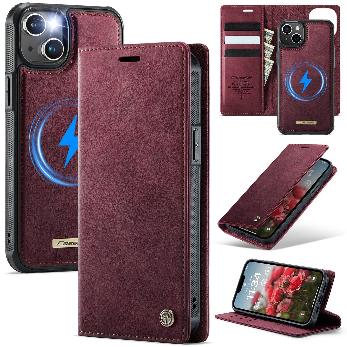 New 2-in-1 Detachable RFID Blocking Card Holder Leather Phone Case for iPhone 15