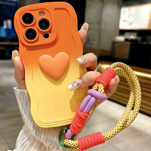 New Liquid Two-Color Gradient Love Phone Case with Lanyard for iPhone
