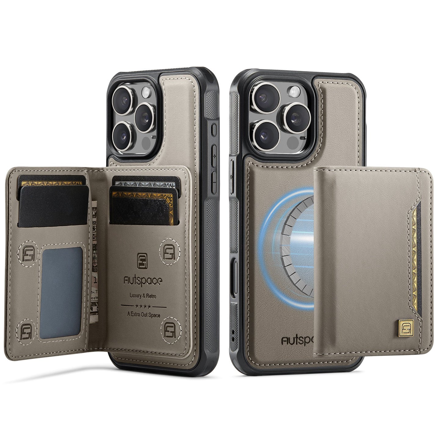 New 2-IN-1 RFID Blocking Card Holder Wireless Charging Leather Phone Case for iPhone