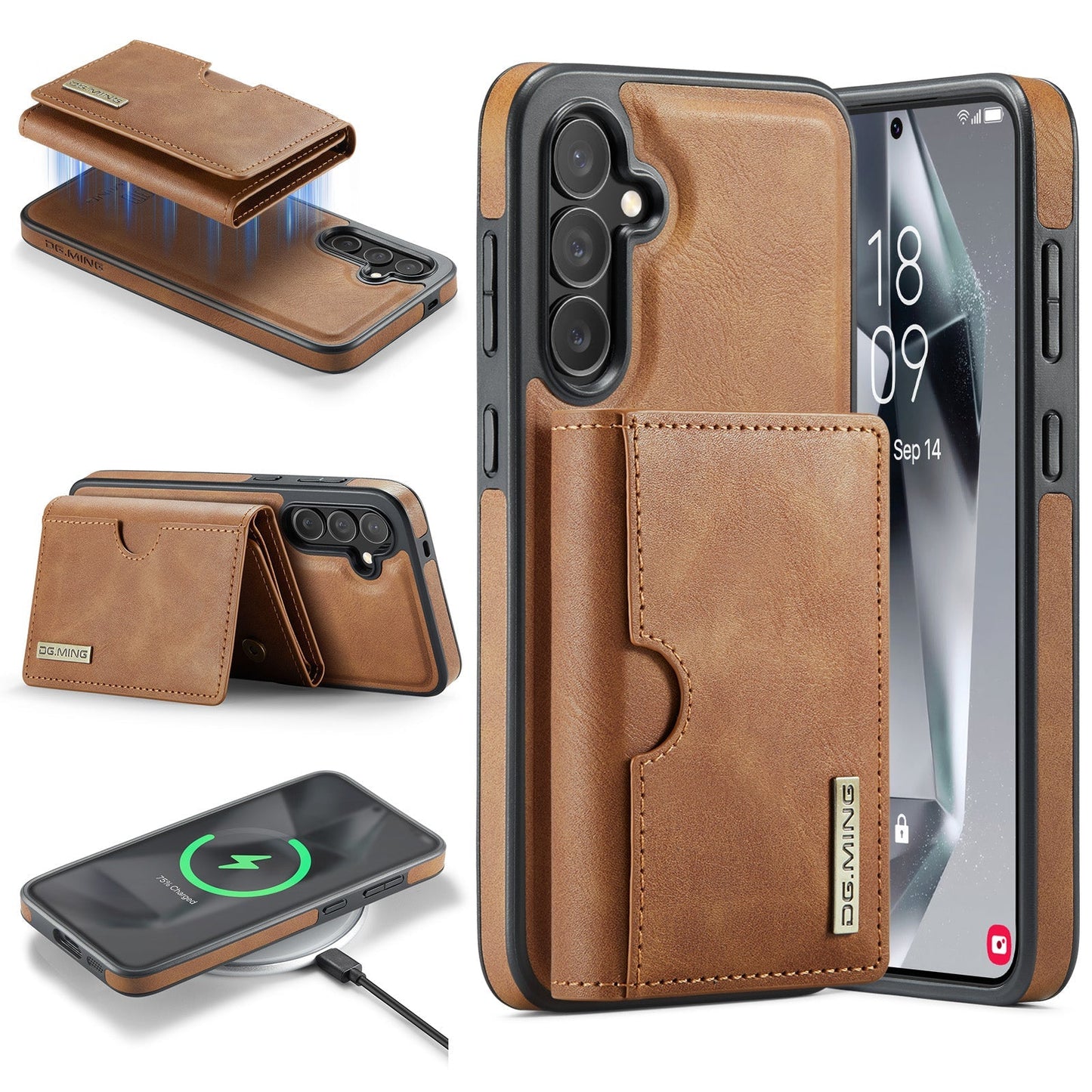 New 2-IN-1 RFID Blocking Wallet Card Holder Leather Phone Case for Samsung