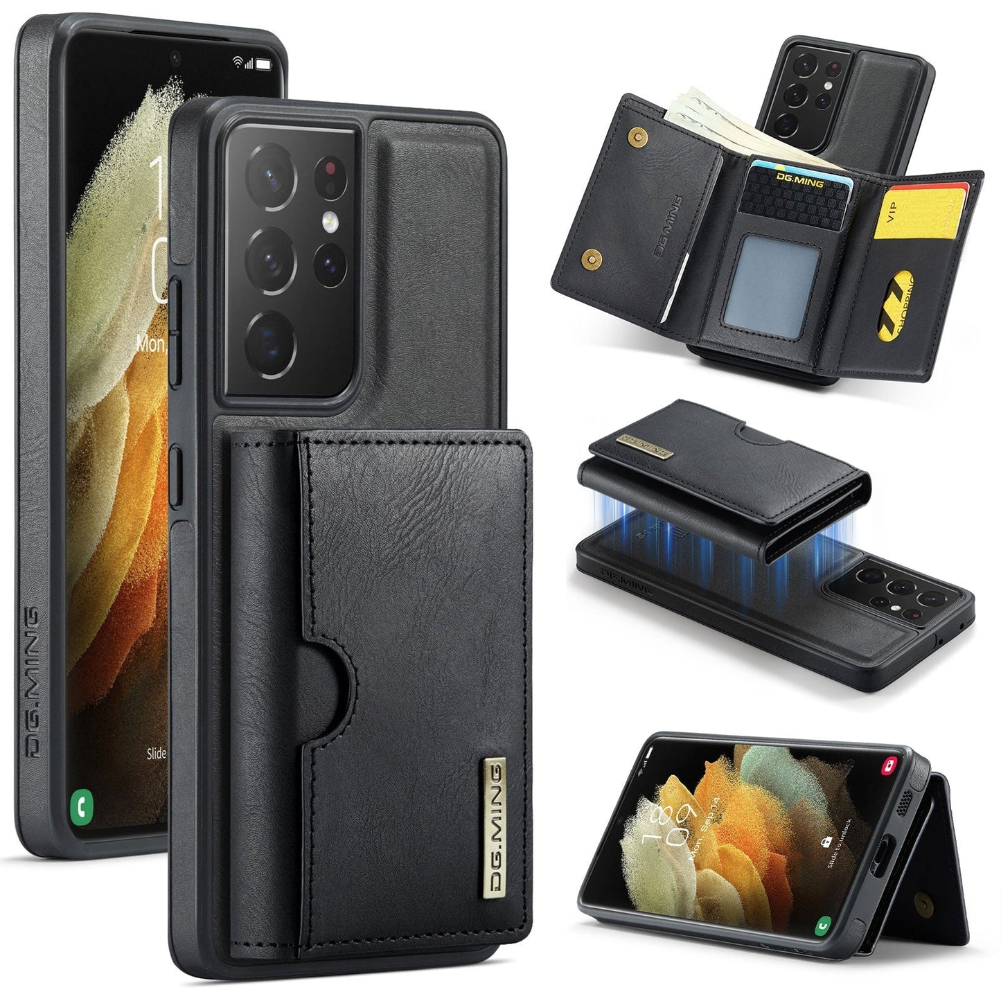 New 2-IN-1 RFID Blocking Wallet Card Holder Leather Phone Case for Samsung