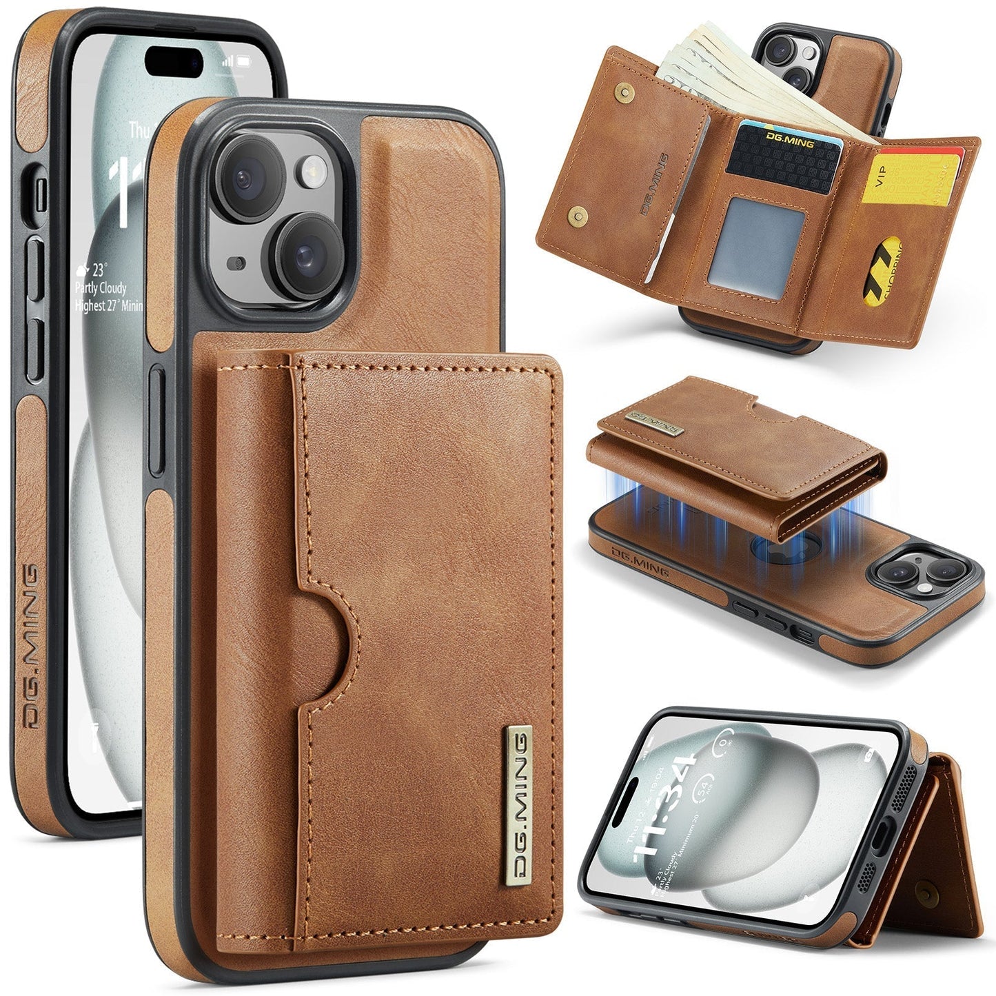 New 2-IN-1 RFID Blocking Wallet Card Holder Leather Phone Case for iPhone