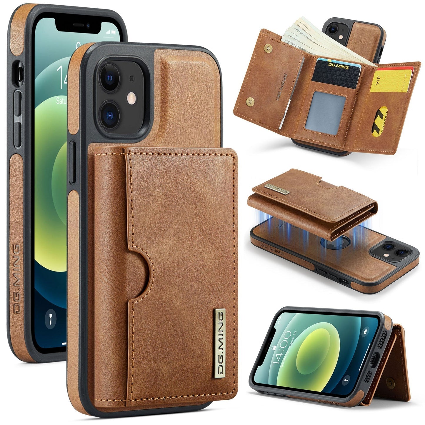 New 2-IN-1 RFID Blocking Wallet Card Holder Leather Phone Case for iPhone