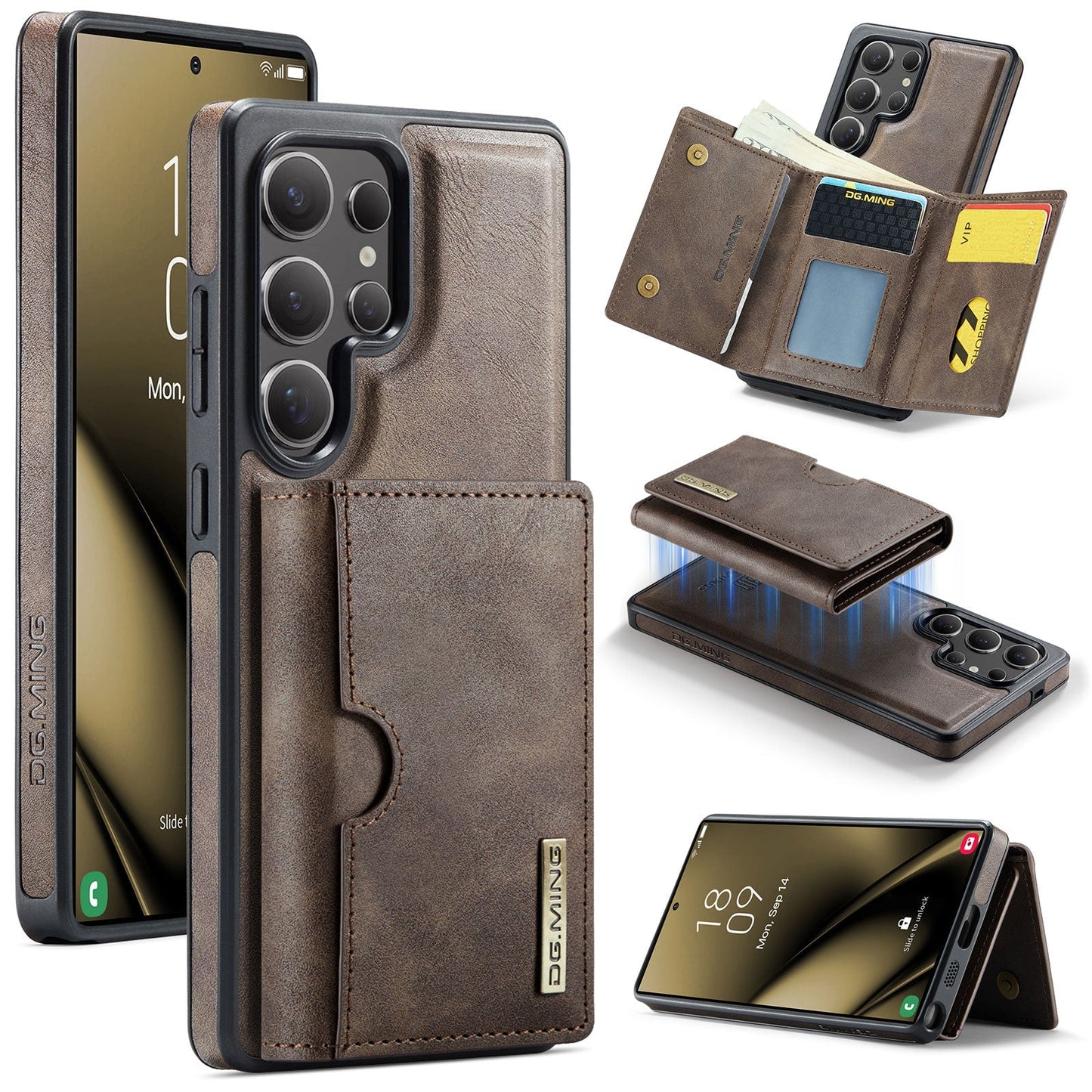 New 2-IN-1 RFID Blocking Wallet Card Holder Leather Phone Case for Samsung