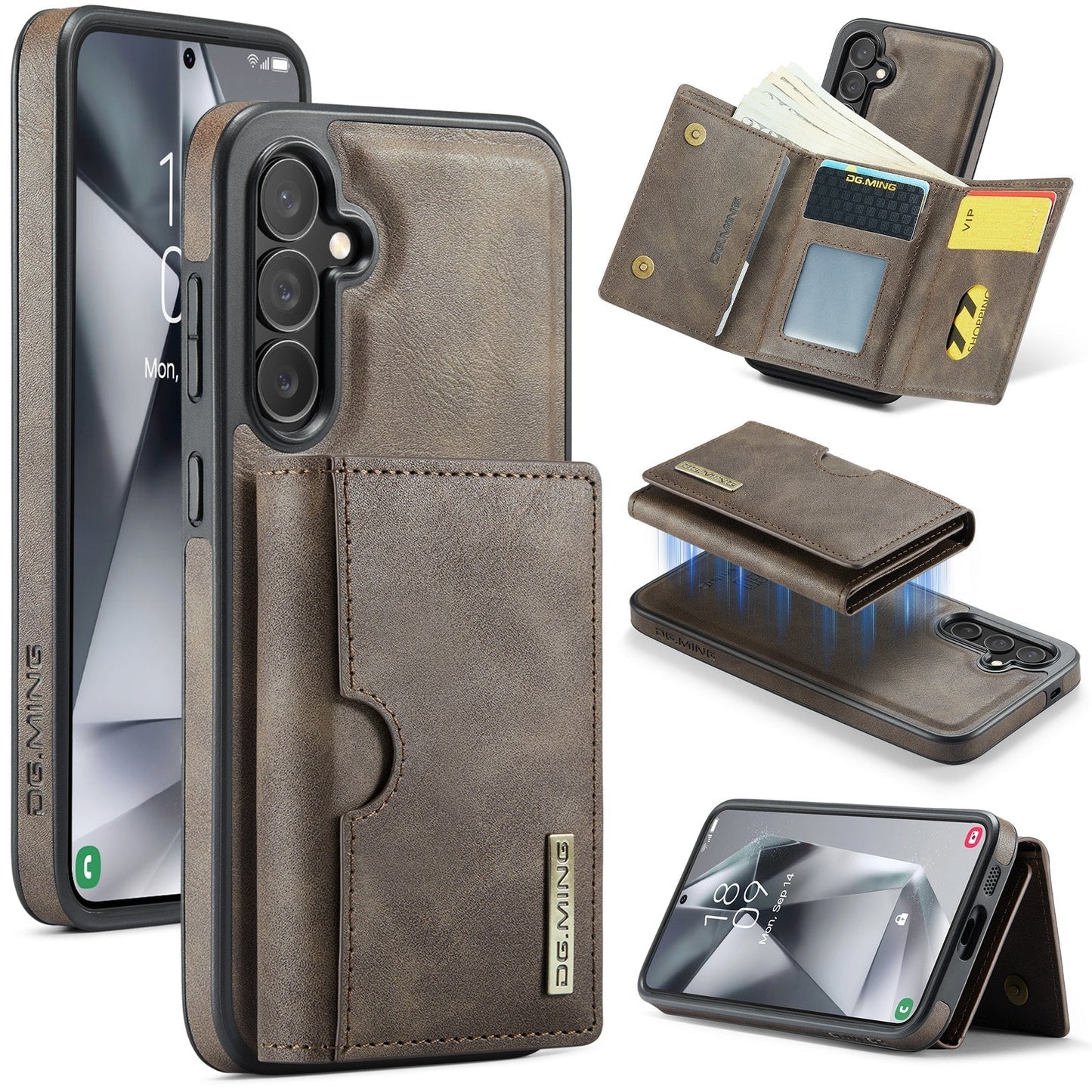 New 2-IN-1 RFID Blocking Wallet Card Holder Leather Phone Case for Samsung