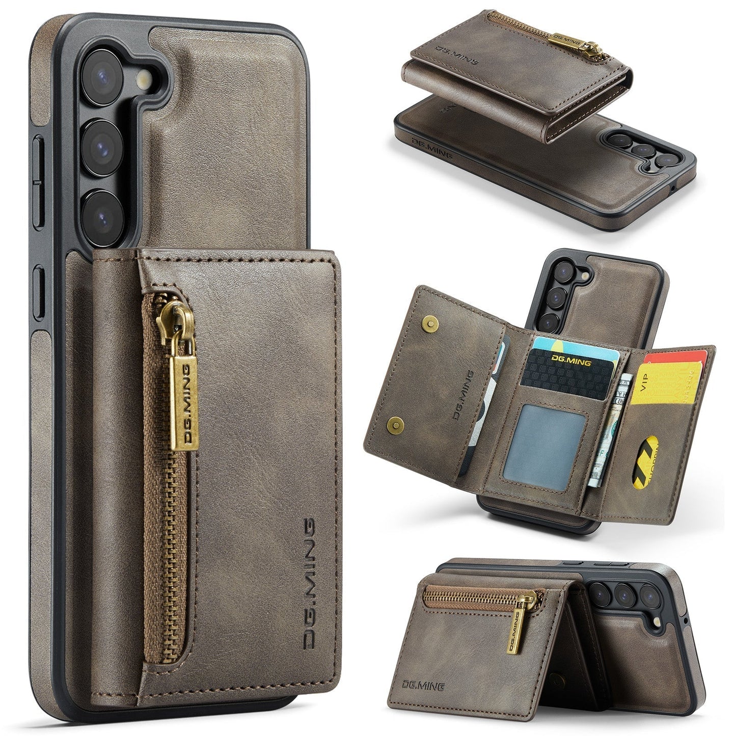 New 2-IN-1 RFID Blocking Zipper Wallet Card Holder Leather Phone Case for Samsung