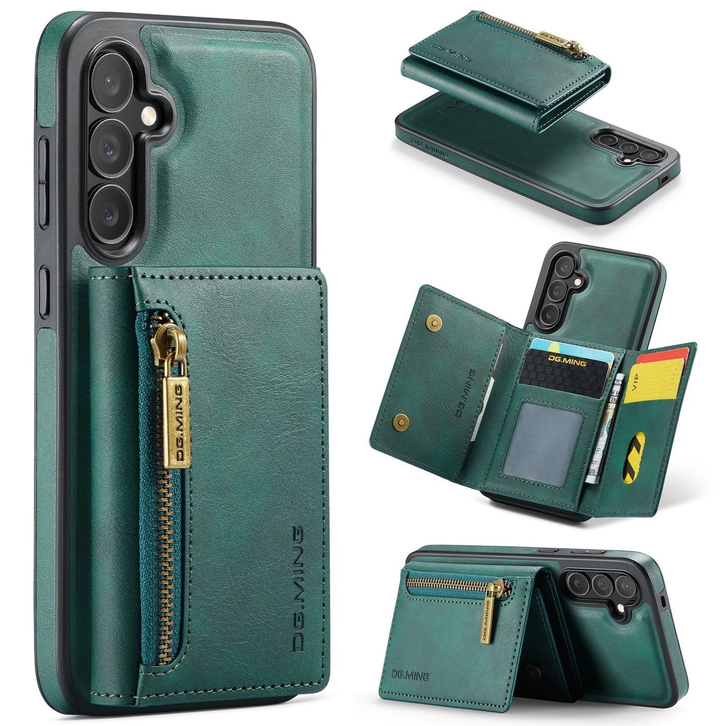 New 2-IN-1 RFID Blocking Zipper Wallet Card Holder Leather Phone Case for Samsung