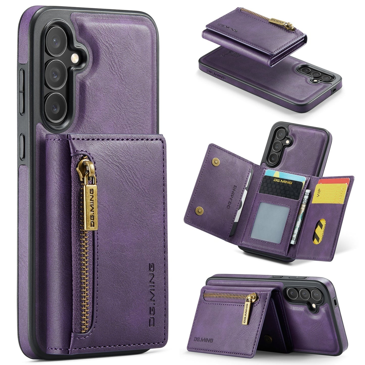 New 2-IN-1 RFID Blocking Zipper Wallet Card Holder Leather Phone Case for Samsung