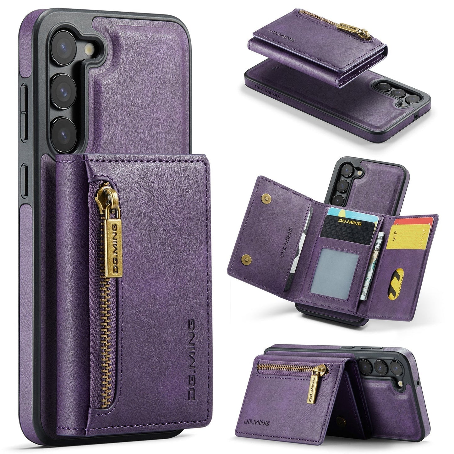 New 2-IN-1 RFID Blocking Zipper Wallet Card Holder Leather Phone Case for Samsung