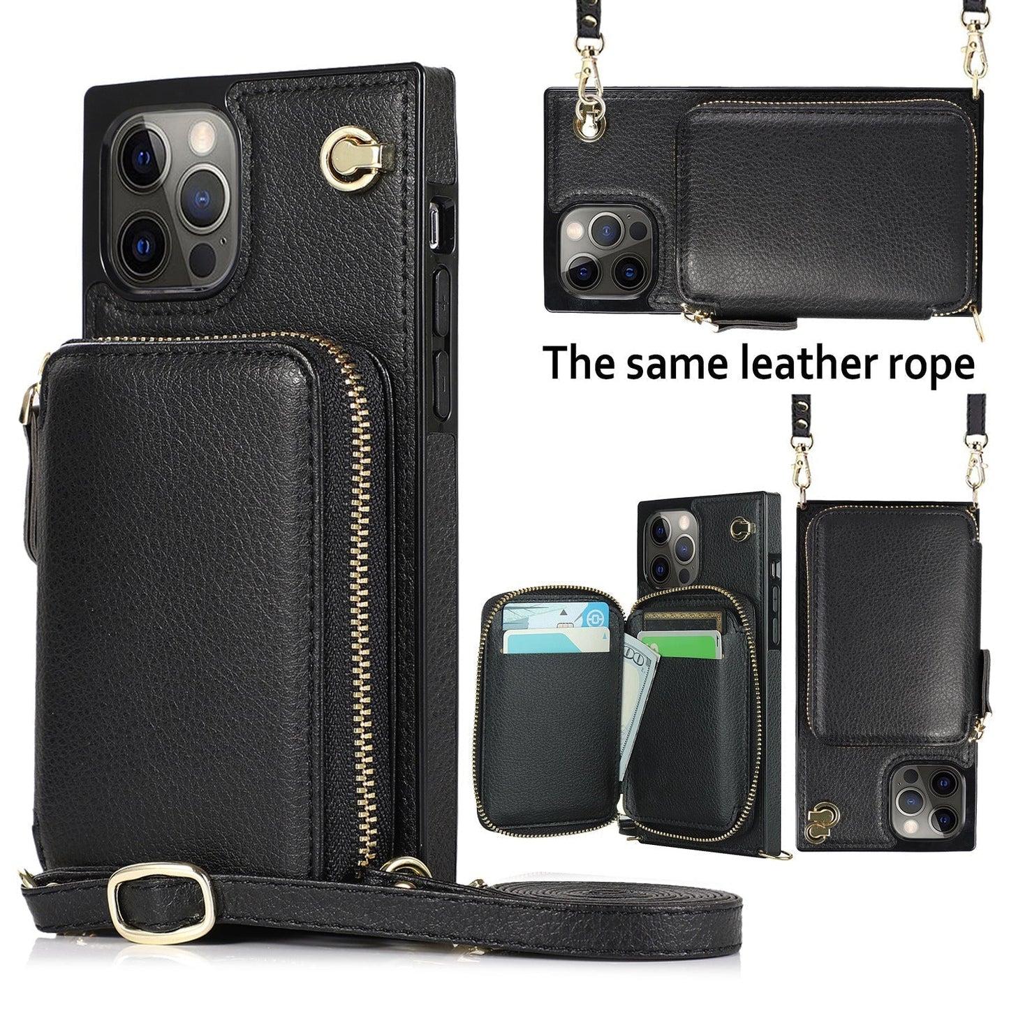 New Crossbody Zipper Wallet Leather Phone Case for iPhone