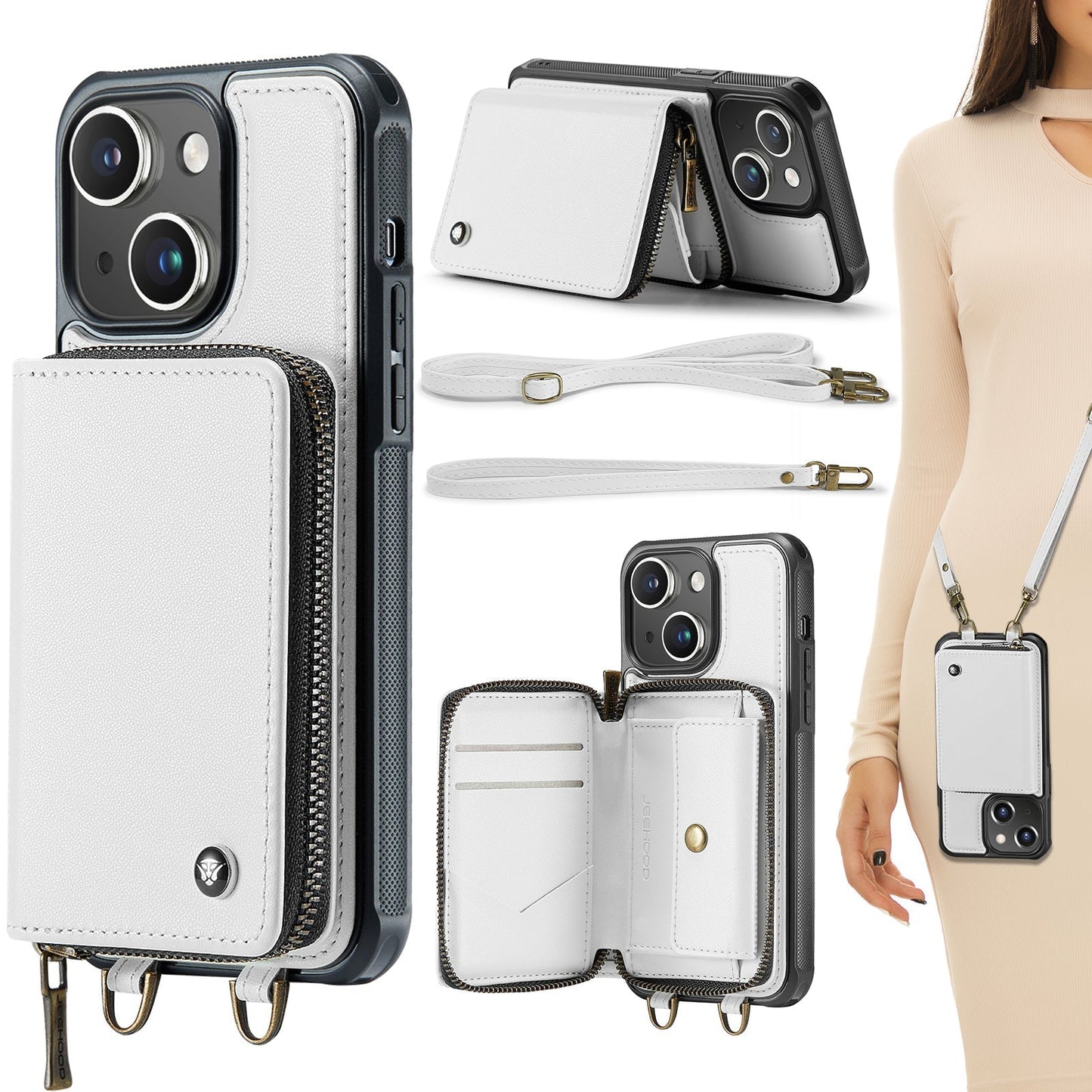 New RFID Blocking Crossbody Zipper Wallet Leather Phone Case for iPhone