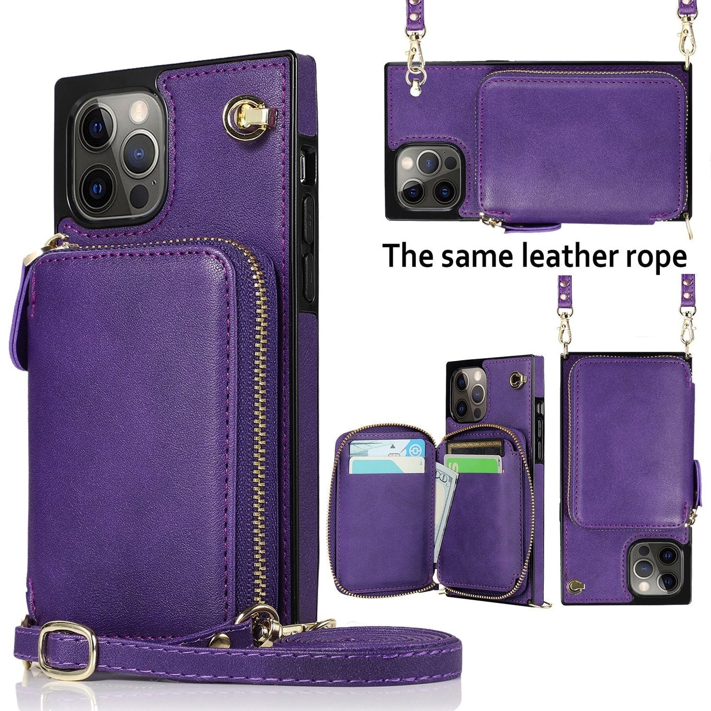New Crossbody Zipper Wallet Leather Phone Case for iPhone