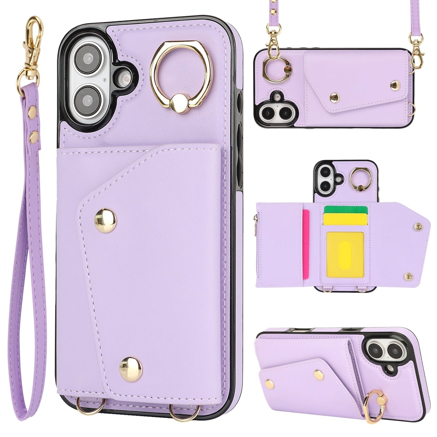 New Crossbody Zipper Wallet with Long and Short Lanyard Leather Phone Case for iPhone