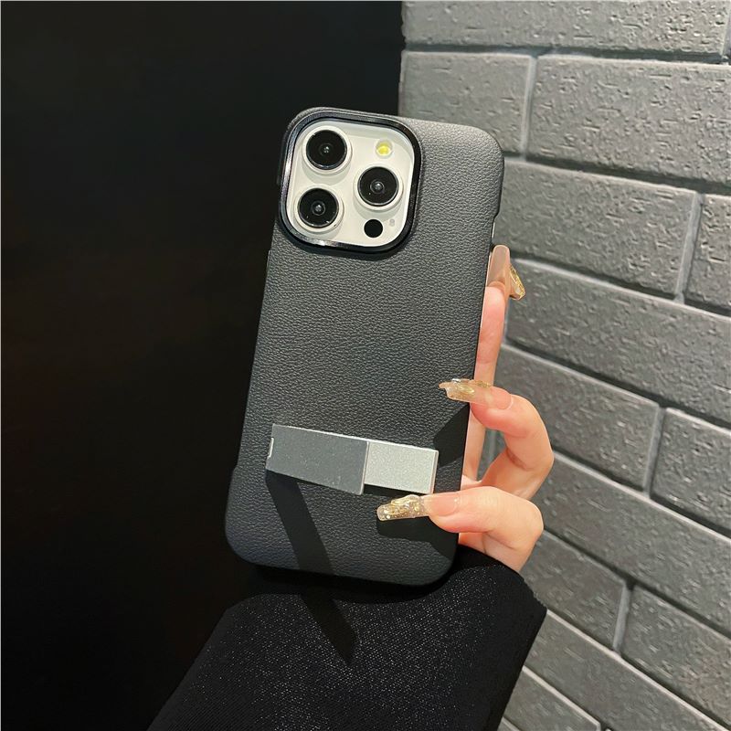 New Borderless Bracket Leather Phone Case for iPhone