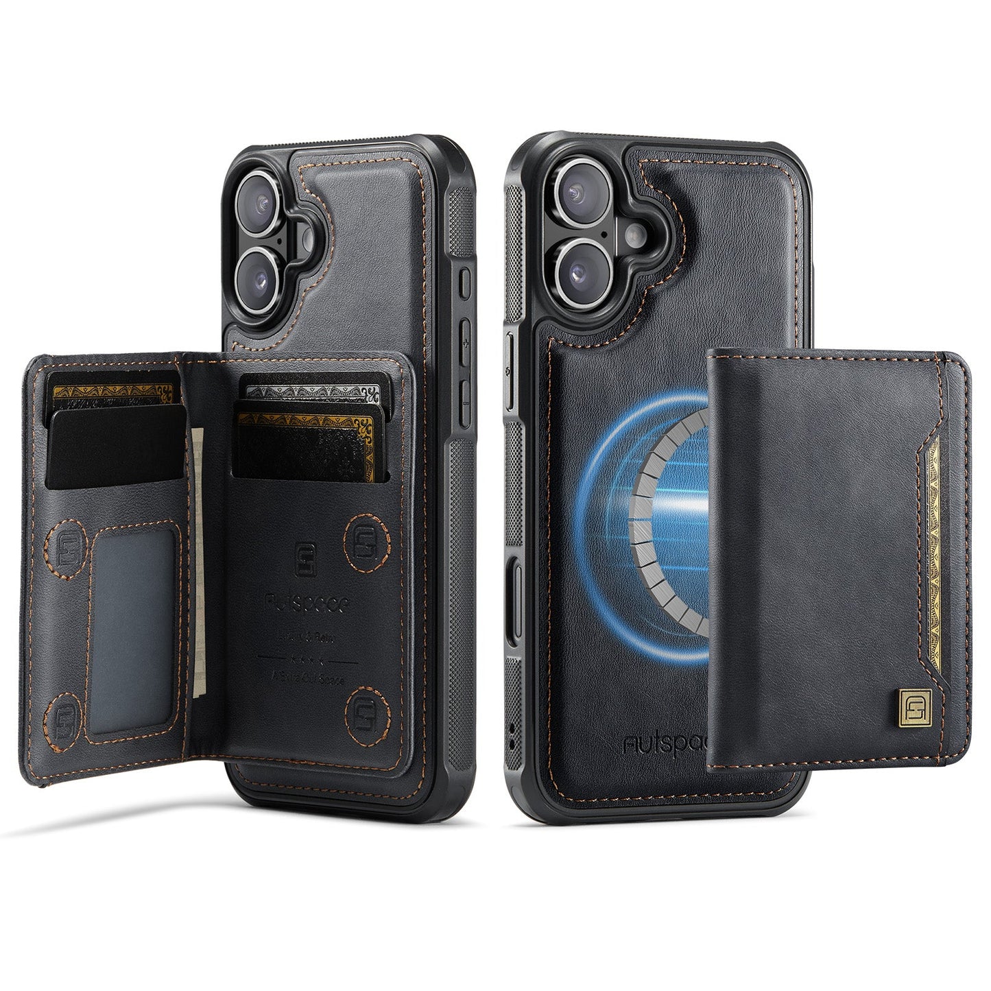 New 2-IN-1 RFID Blocking Card Holder Wireless Charging Leather Phone Case for iPhone