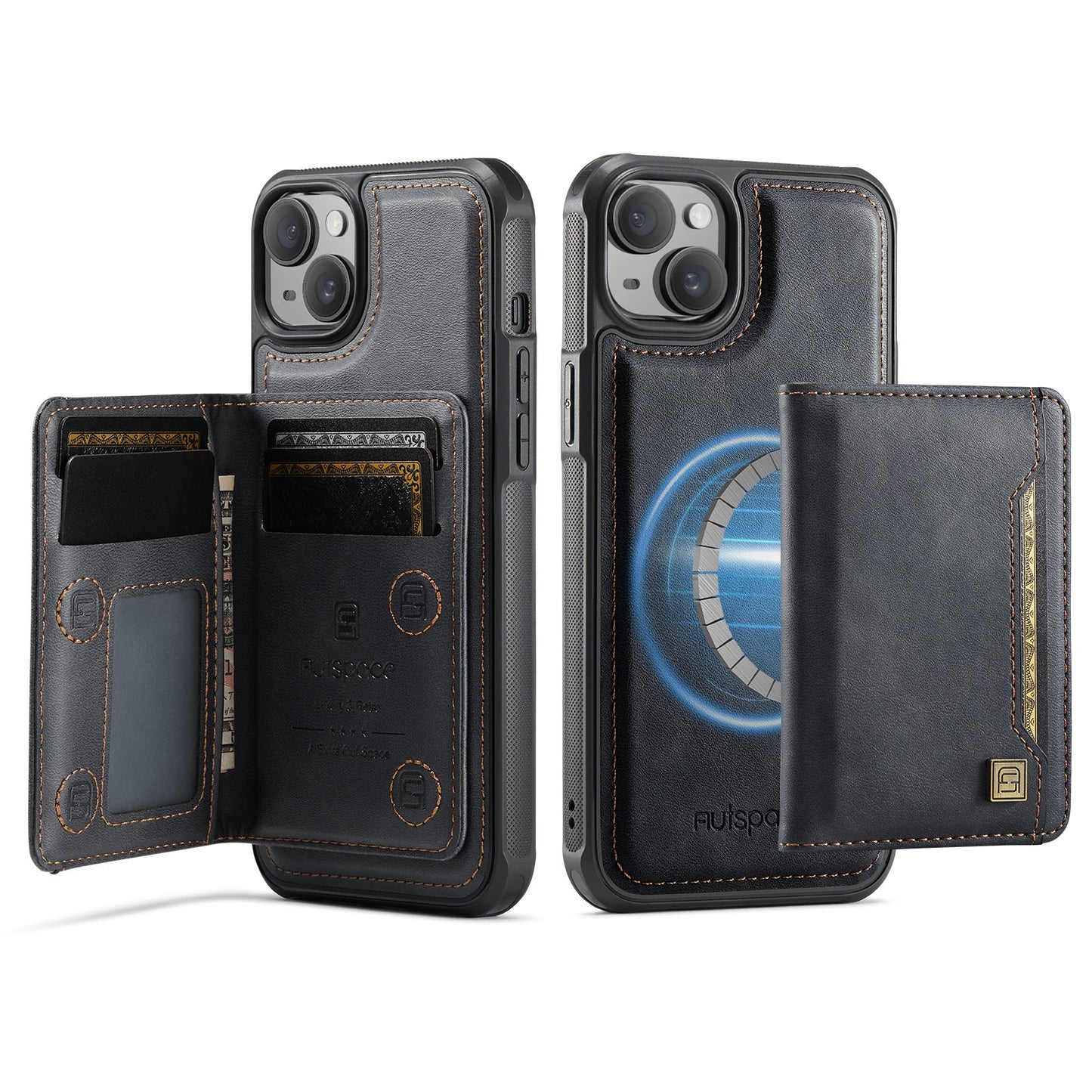 New 2-IN-1 RFID Blocking Card Holder Wireless Charging Leather Phone Case for iPhone