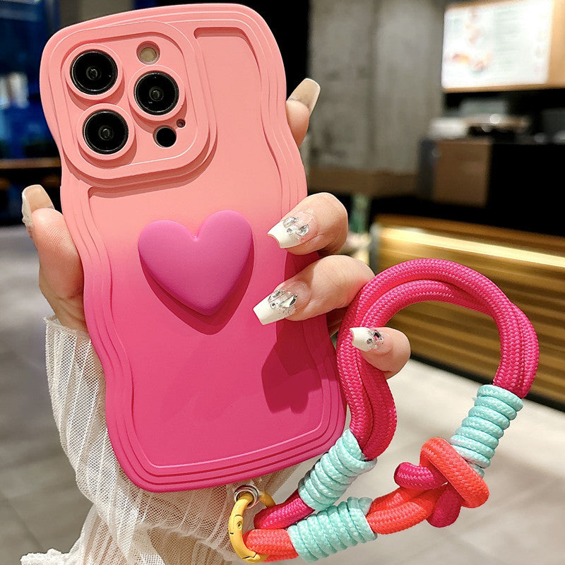 New Liquid Two-Color Gradient Love Phone Case with Lanyard for iPhone