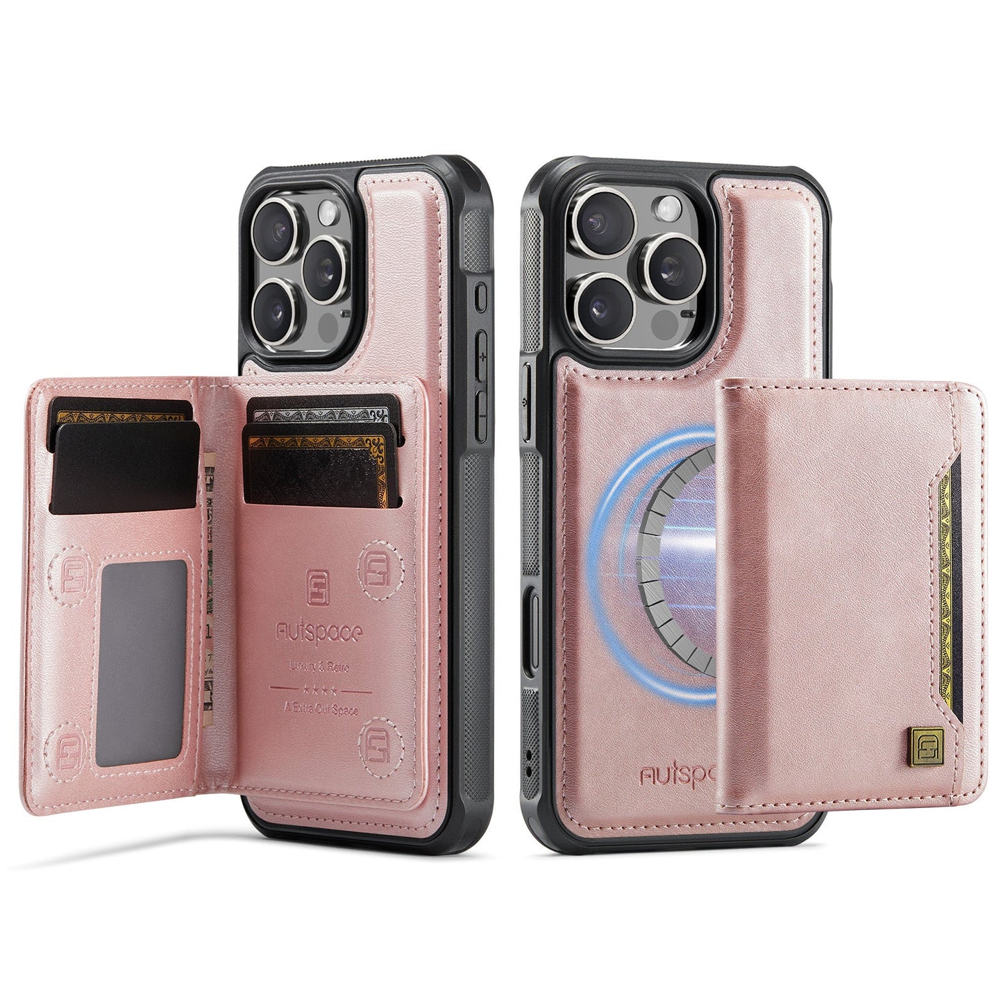 New 2-IN-1 RFID Blocking Card Holder Wireless Charging Leather Phone Case for iPhone