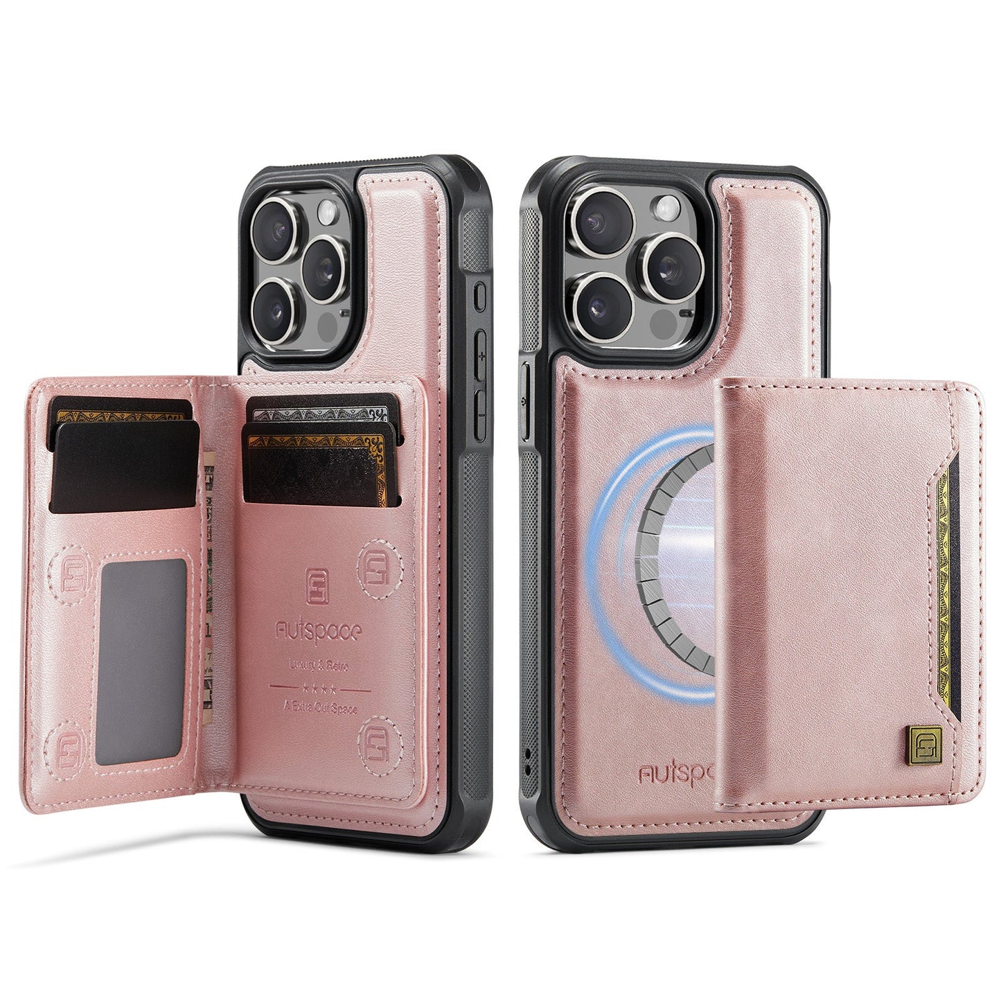 New 2-IN-1 RFID Blocking Card Holder Wireless Charging Leather Phone Case for iPhone