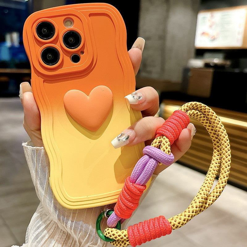 New Liquid Two-Color Gradient Love Phone Case with Lanyard for iPhone